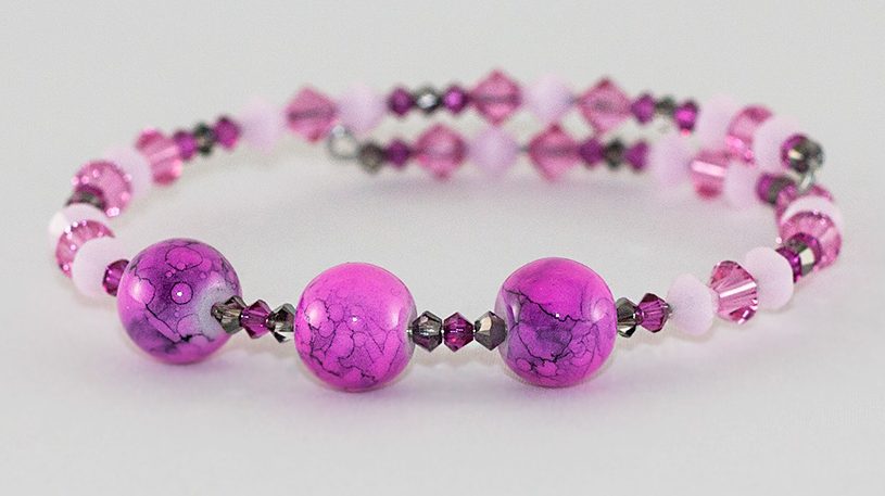 Bangle Swarovski Rose Alabaster & Mărgele Pictate