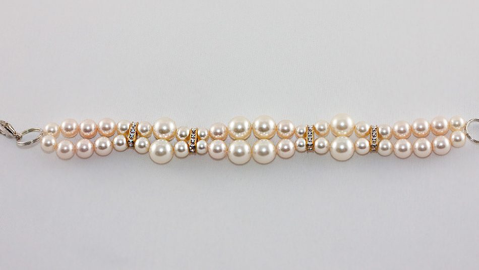 Bratara Perle Swarovski Graduated Cream Pearl & Gold Double Bridal
