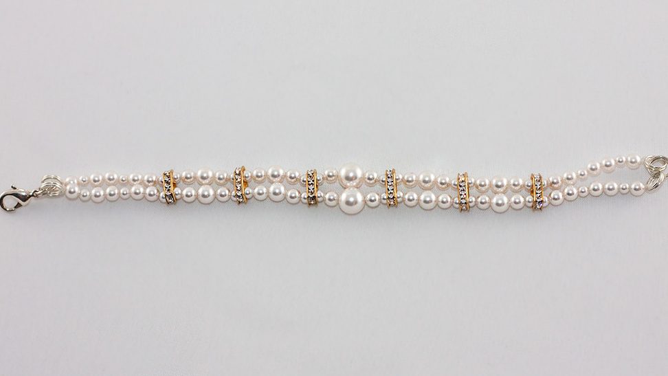 Bratara Perle Swarovski Medium Cream Pearl & Gold Double Bridal