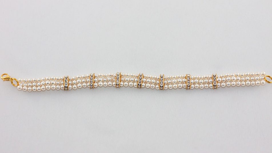 Bratara Perle Swarovski Small Cream Pearl & Gold Triple Bridal