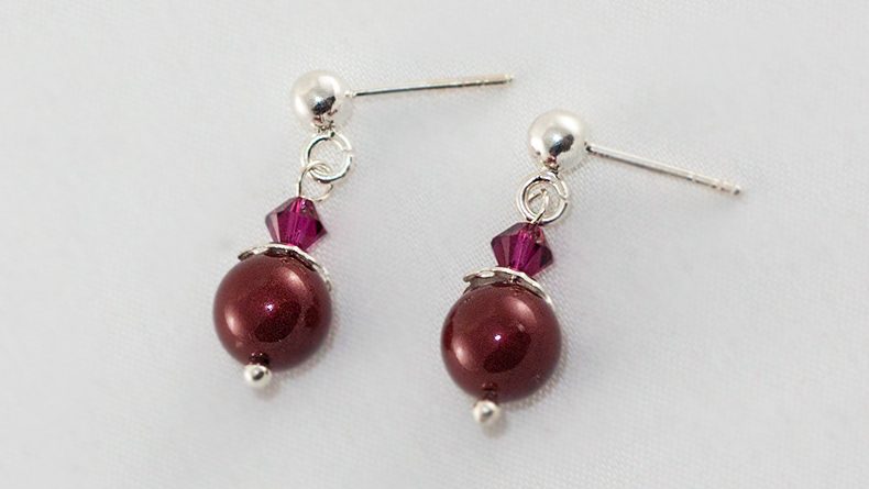 Cercei Drop Swarovski Bordeaux Pearl & Fuchsia