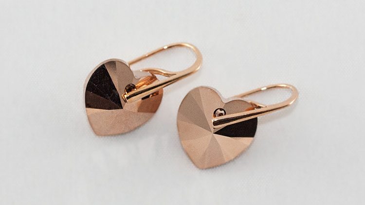 Cercei Drop Swarovski Heart Rose Gold