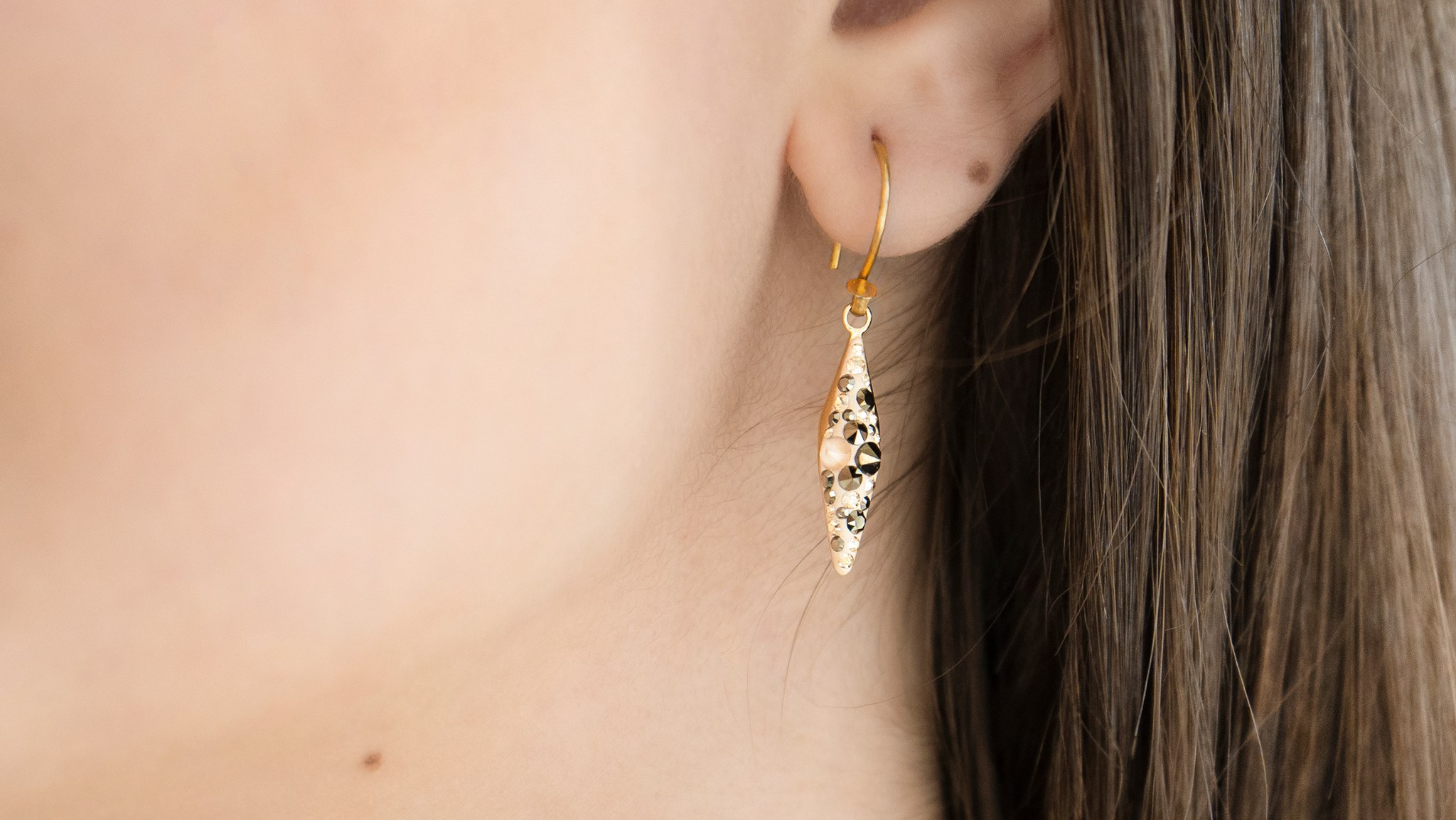 Cercei Lungi Swarovski Pave Gold Spike