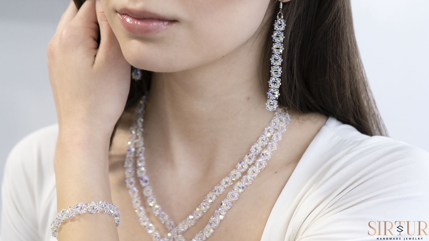 Cercei Statement Lungi Swarovski Aurore Boreale Bridal