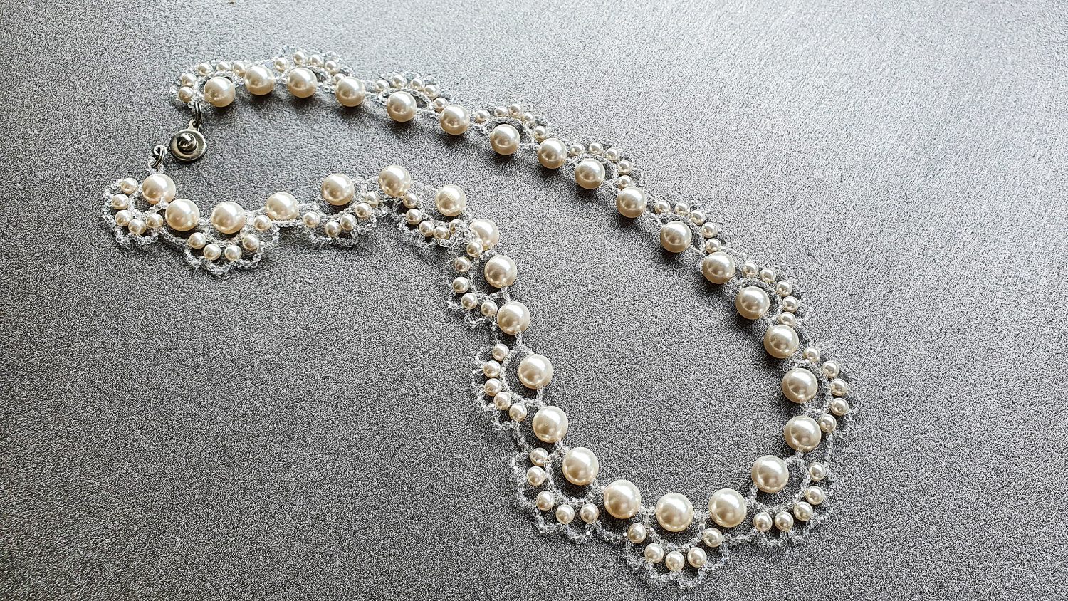 Colier Lace Swarovski White Pearl Bridal