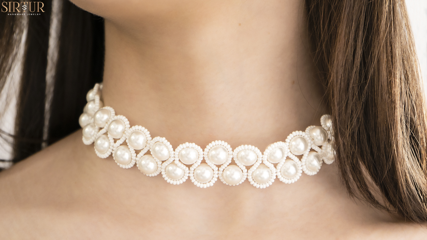 Colier Spiral Crystal White Pearl Bridal