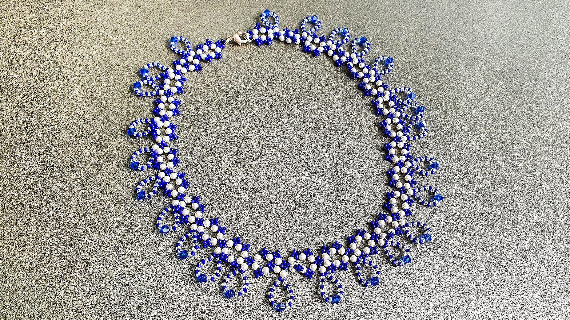 Colier Statement Swarovski Capri Blue & White Pearl