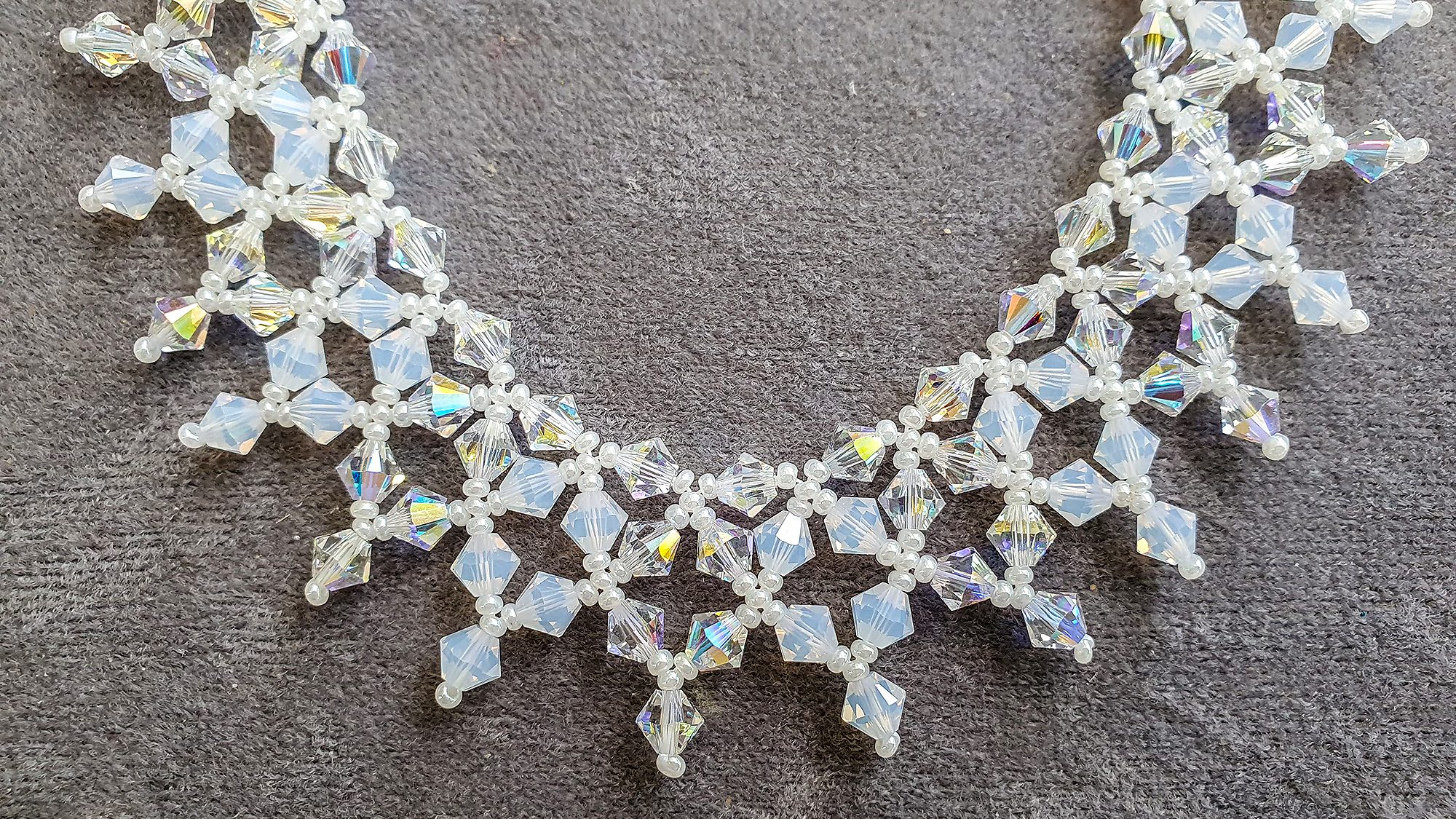Colier Statement Swarovski White Opal & Aurore Boreale Bridal