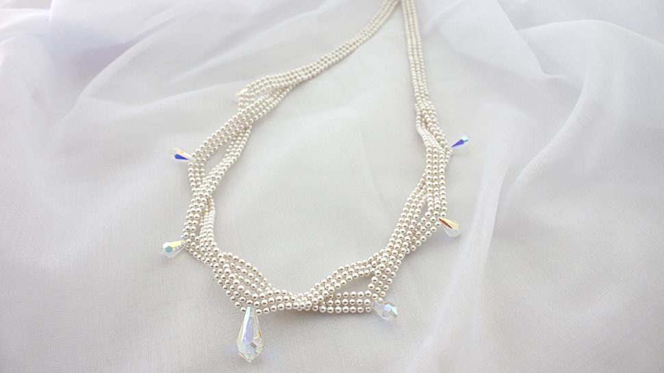 Colier Swarovski White Pearl & Aurore Boreale Drop Bridal