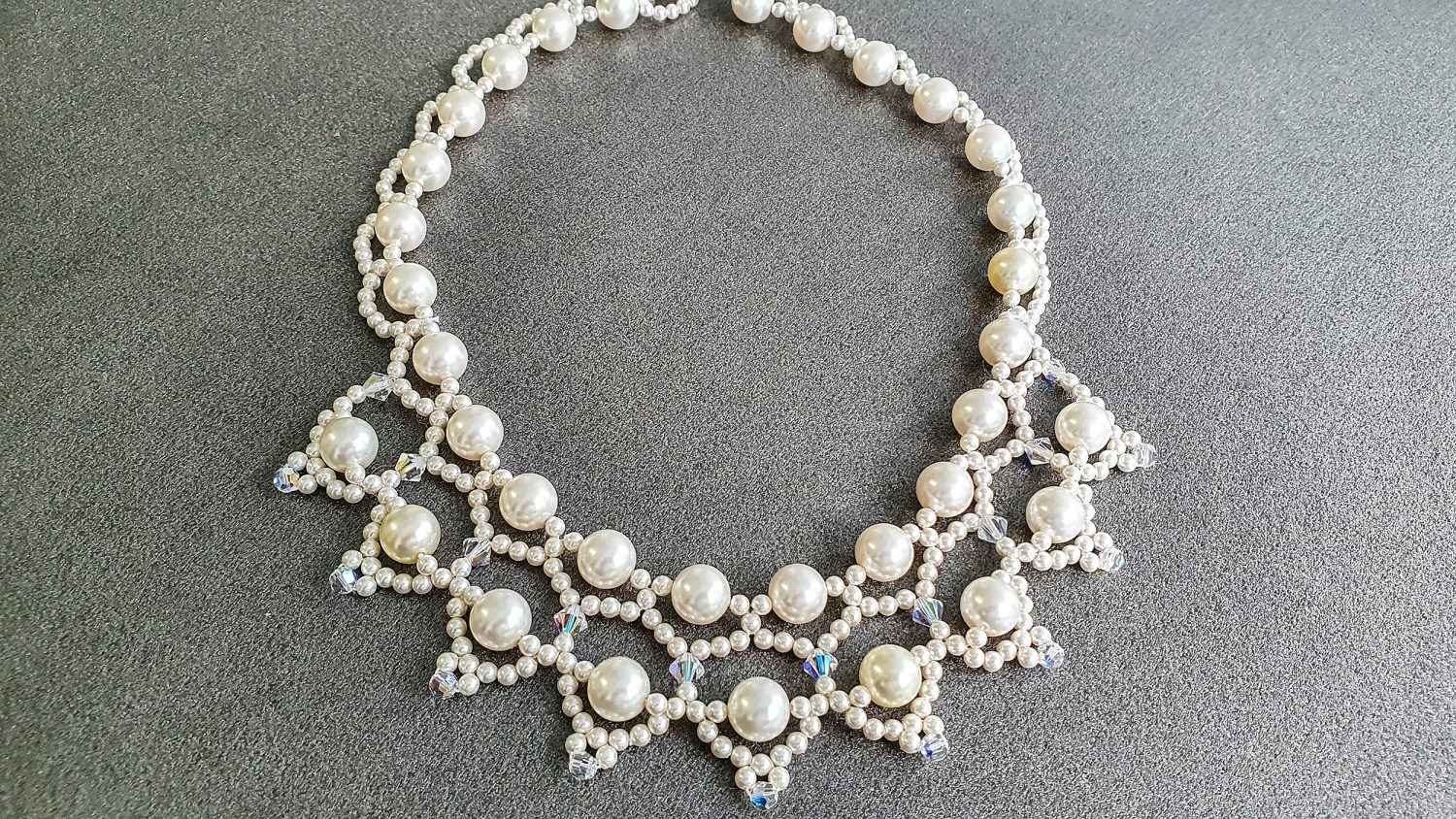 Colier Swarovski White Pearl Lace Bridal