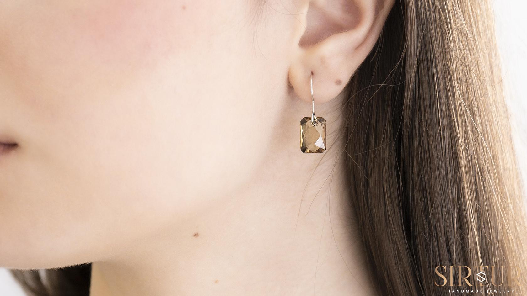 Set Cercei & Pandantiv Emerald Cut Light Colorado Topaz (CADOU Fir Transparent din Silicon)